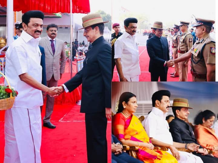 Republic Day: குடியரசு தின விழாவில், தமிழ்நாட்டின் ஆளுநரும் முதலமைச்சரும் சட்டசபையில் நடந்த சம்பவத்திற்கு பிறகு முதன் முறையாக சந்தித்துக் கொண்டனர். அந்த புகைப்படங்களை இங்கு காணலாம்