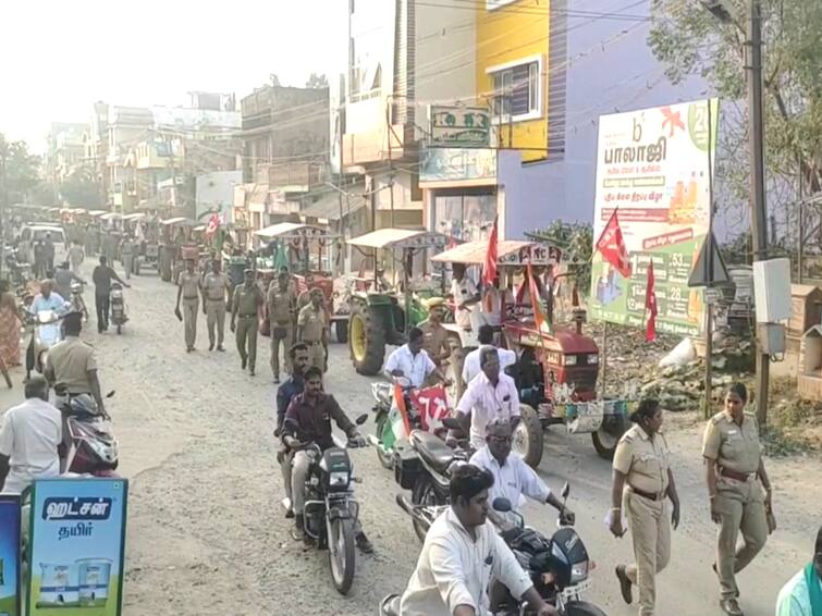 Tractor rally held by farmers in Mayiladuthurai TNN மயிலாடுதுறையில் பல்வேறு கோரிக்கை வலியுறுத்தி விவசாயிகள் டிராக்டர் பேரணி