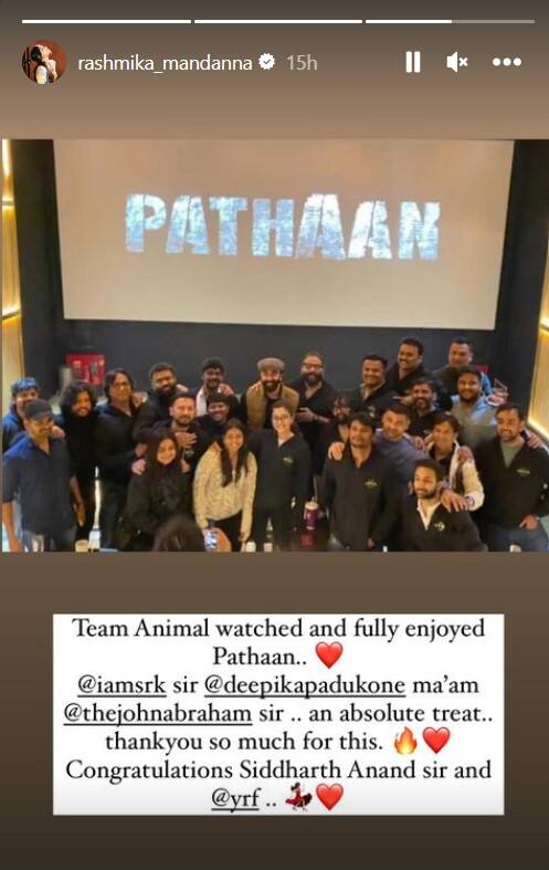 Rashmika- Ranbir ने 'एनिमल' टीम के साथ एंजॉय की ‘पठान’ , एक्ट्रेस ने फिल्म को बताया 'कंप्लीट ट्रीट