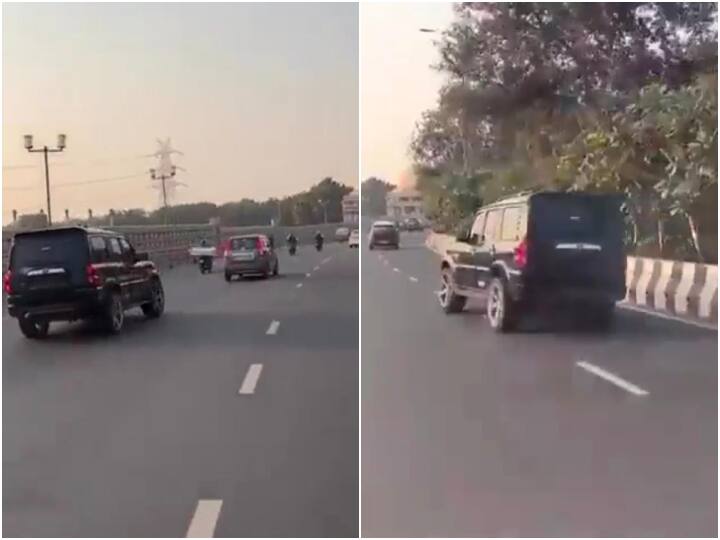 Scorpio driver shows dangerous stunt on Noida Expressway Viral video नोएडा एक्सप्रेसवे पर स्कॉर्पियो चालक ने दिखाया खतरनाक स्टंट, हैरान कर देगा ये Video 