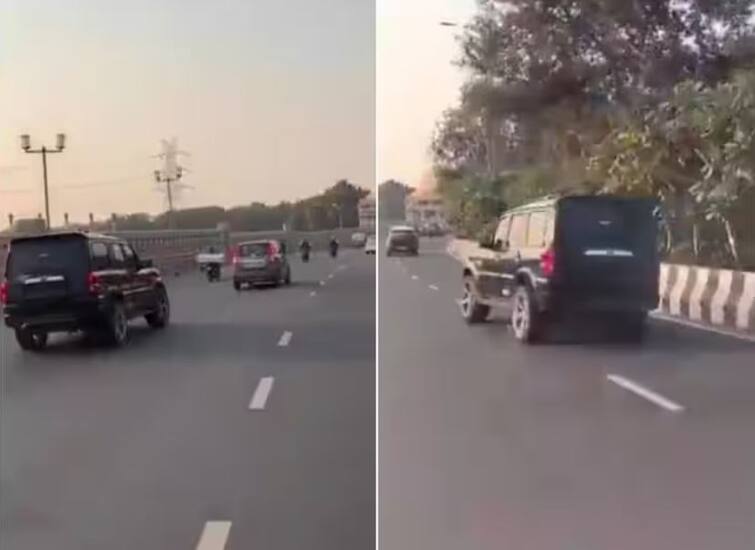 scorpio driver shows dangerous stunt on noida expressway viral video Viral Video: ਨੋਇਡਾ ਐਕਸਪ੍ਰੈਸਵੇਅ 'ਤੇ ਸਕਾਰਪੀਓ ਡਰਾਈਵਰ ਨੇ ਦਿਖਾਇਆ ਖਤਰਨਾਕ ਸਟੰਟ, ਇਹ ਵੀਡੀਓ ਤੁਹਾਨੂੰ ਹੈਰਾਨ ਕਰ ਦੇਵੇਗੀ