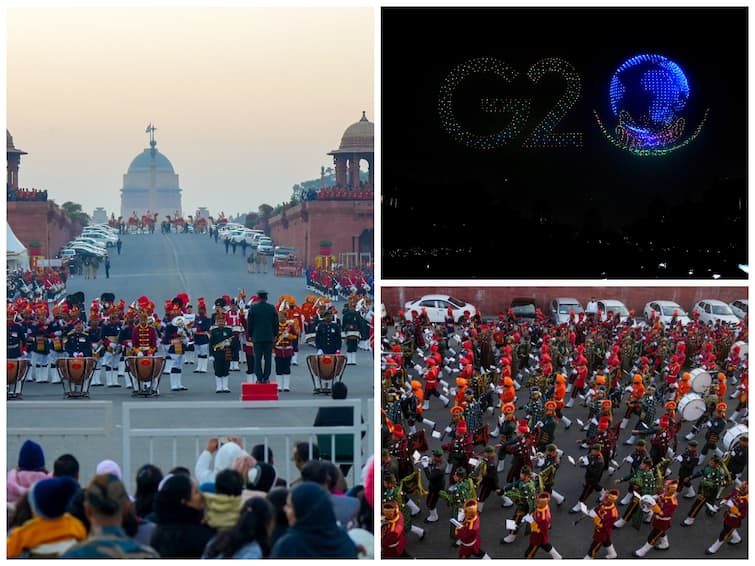 Beating Retreat 2023: Tri-Services Bands, Drone Show Enthral Audience At Rehersals — IN PICS