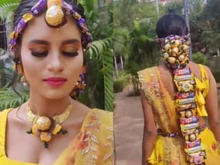 चॉकलेट के गहने, चॉकलेट का हेयर स्टाइल, दुल्हन को देख लोगों का दिमाग 'ठनका', बोले- ड्रेस भी चॉकलेट की बनवा लेती- Video