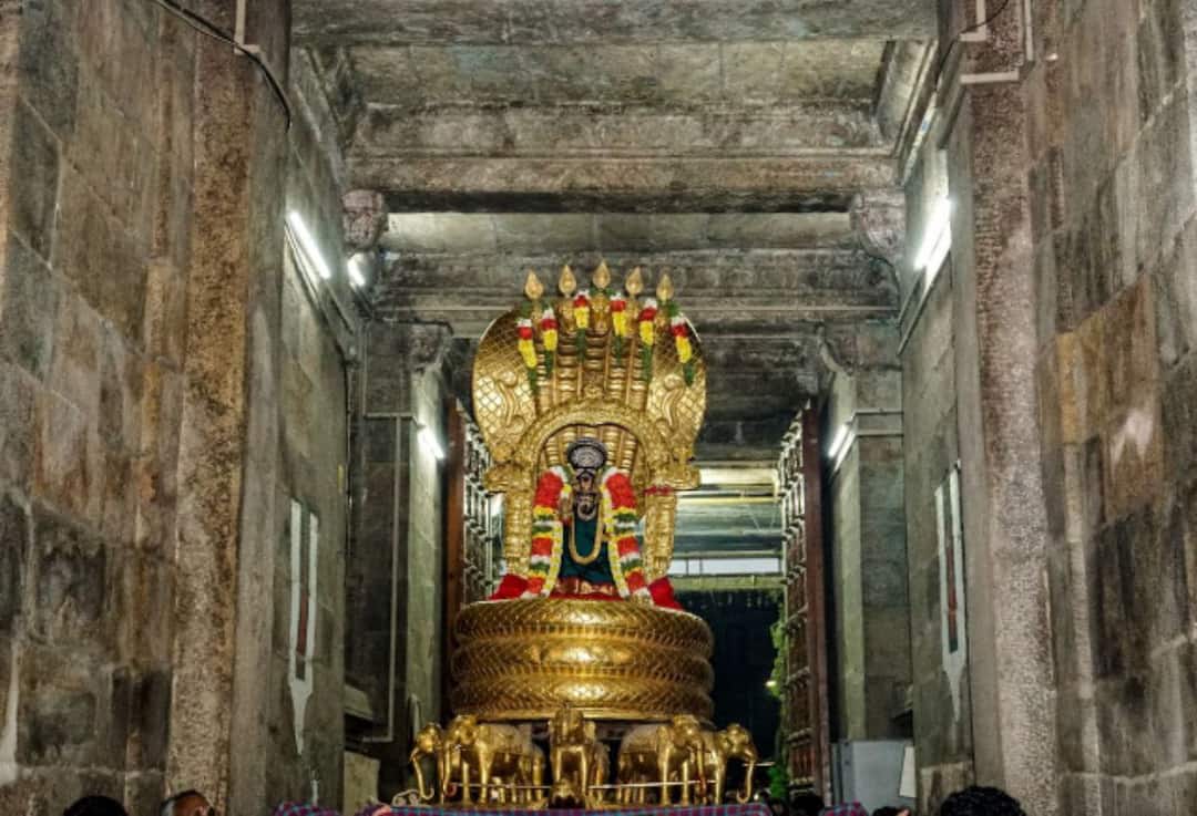 ஸ்ரீரங்கம் ரெங்கநாதர் கோவிலில் சேஷ வாகனத்தில் நம்பெருமாள் உத்திரை வீதி உலா