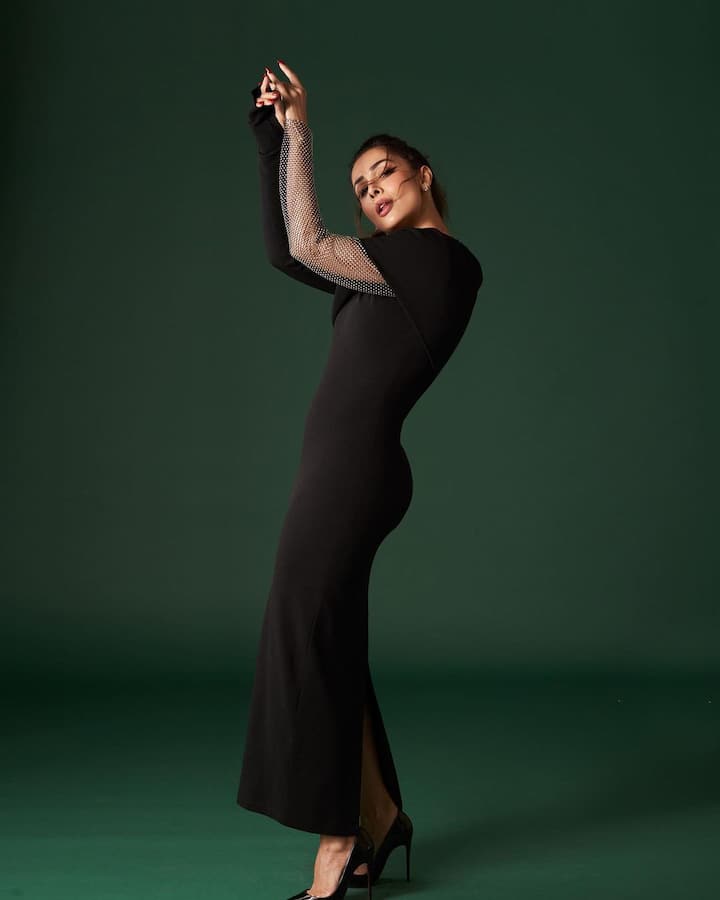 मलायकाने तिच्या लुकला ग्लॉसी मेकअपने आणि न्यूड लिपस्टिकने पूर्ण केले आहे. (फोटो सौजन्य : manekaharisinghani//इंस्टाग्राम )