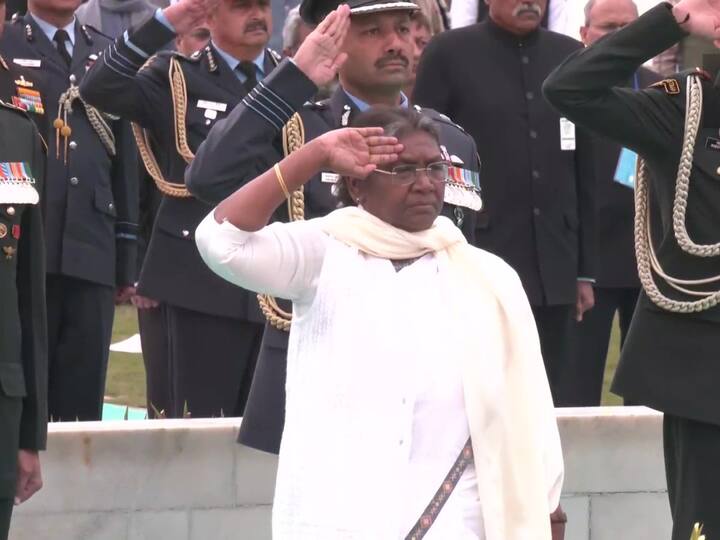 President Murmu is also attending Sarva Dharma Prarthana Sabha at Rajghat on Martyrs’ Day (Image Credit: ANI | Twitter)