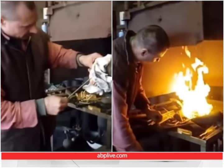 blacksmith is seen creating fire by heating the iron with the hammer Video: हथौड़े की मार से लोहार ने पैदा कर दी आग, वायरल हो रहा वीडियो