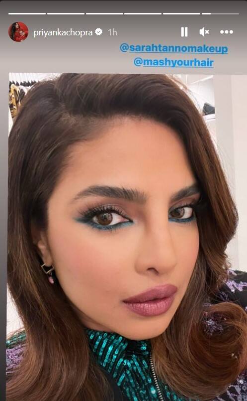 प्रियंका चोपड़ा ने अपने इंस्टा स्टोरीज पर कई तस्वीरें शेयर की हैं जिनमें वे बेहद ग्लैम लुक में नजर आ रही हैं. तस्वीरों में प्रियंका ने अपनी आंखों के मेकअप को हाईलाइट किया है. उन्होंने मस्कारा के साथ ग्रीन लाइन लगााय है. इस लुक में एक्ट्रेस काफी खूबसूरत लग रही हैं.
