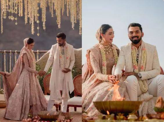 Athiya Shetty Bridal Look: ਆਥੀਆ ਨੇ ਆਪਣੇ ਵਿਆਹ ਲਈ ਗੁਲਾਬੀ ਰੰਗ ਦਾ ਲਹਿੰਗਾ ਪਾਇਆ ਸੀ। ਇਸ ਦਾ ਡਿਜ਼ਾਈਨ ਬਹੁਤ ਖੂਬਸੂਰਤ ਸੀ। ਆਥੀਆ ਦੇ ਲਹਿੰਗਾ 'ਤੇ ਚਿਕਨਕਾਰੀ ਵਰਕ ਕੀਤਾ ਗਿਆ ਸੀ।