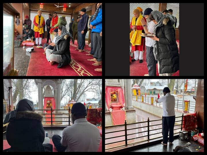 After Bharat Jodo Yatra ended on Sunday, Congress leaders Rahul Gandhi and Priyanka Gandhi visited Kheer Bhawani Durga temple in the Ganderbal district of Jammu and Kashmir on Tuesday