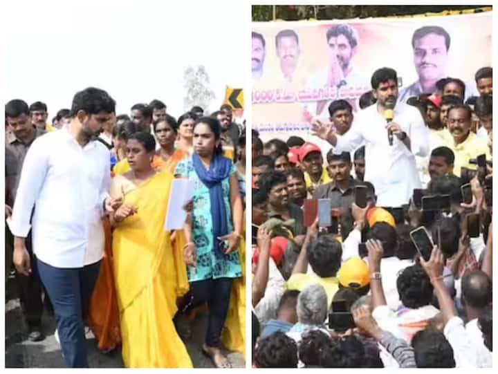 TDP national secretary Nara Lokesh interacts With the local farmers, traders and common people on the fifth day of his ongoing Yuva Galam padayatra in Chittoor district .