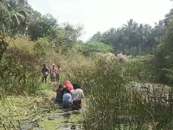 கோவை: மயானப் பாதை பிரச்சனை - உடலை அடக்கம் செய்ய ஆற்றில் இறங்கி தூக்கிச் செல்லும் அவலம்