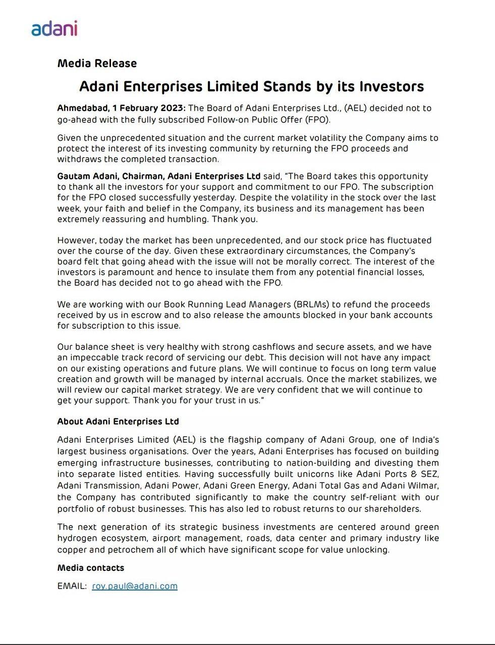 Adani Enterprises FPO: अदानी एंटरप्रायझेसने FPO मागे घेतला, गुंतवणूकदारांचे पैसेही परत करणार