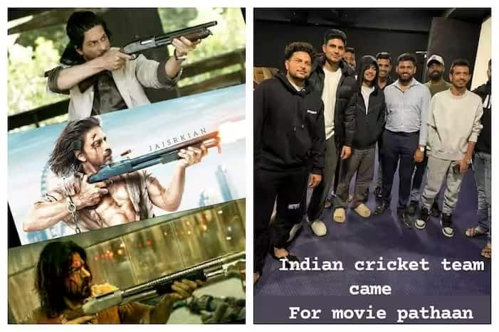 India Cricketers Enjoy Shahrukh Khan-Starrer Pathaan In Ahmedabad Pathaan: ભારતીય ક્રિકેટરો પર ચડયો 'પઠાણ'નો ફીવર, ચહલ, શુભમન સહિતના આ ખેલાડીઓએ મલ્ટીપ્લેક્સમાં જોઈ ફિલ્મ