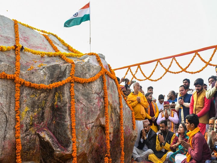 The rocks were given to the Shri Ram Janambhoomi Teerth Kshetra Trust following special prayers on Thursday afternoon.