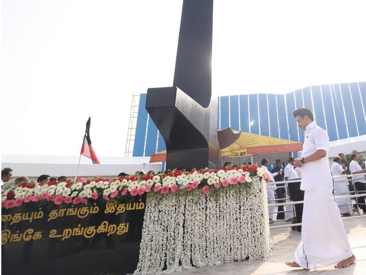 Tamil Nadu CM Stalin took a silent walk along with DMK members to Annadurai memorial at Marina Beach to pay homage to the late leader on his death anniversary