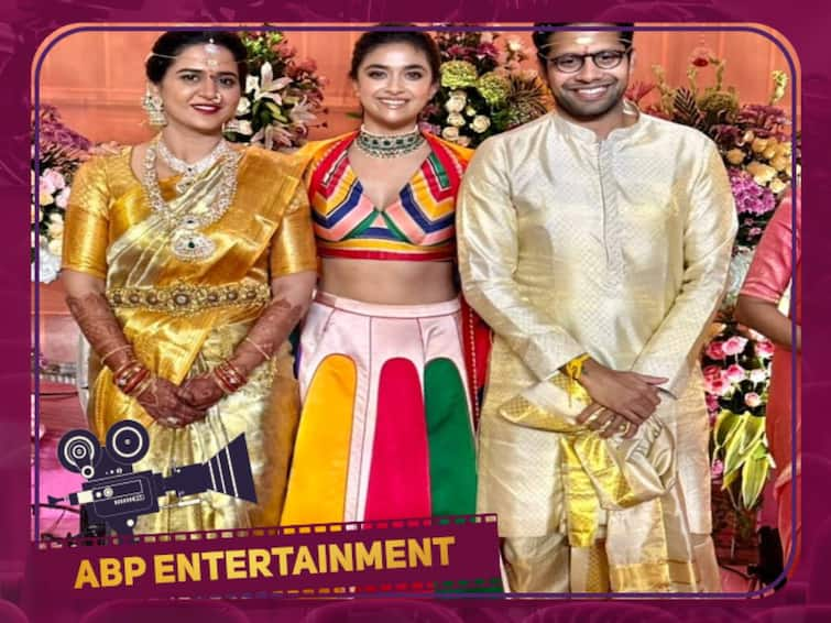 Keerthi suresh costume in Venky Atloori marriage is being trolled by netizans Keerthi Suresh Troll: பஞ்சவர்ணா கிளியா..? சாமியானா பந்தலா..? கீர்த்தி சுரேஷ் உடையை ட்ரோல் செய்த நெட்டிசன்கள்..!