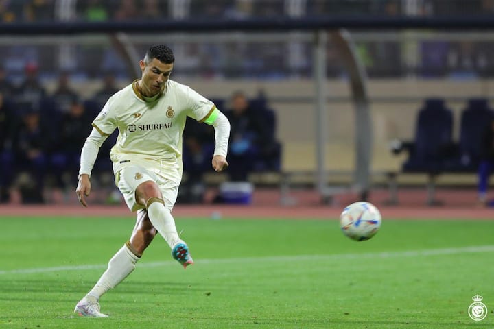 Cristiano Ronaldo scored his first-ever goal for Al Nassr on Friday. His goal helped his team seal a 2-2 draw against Al Fateh at the Prince Abdullah bin Jalawi stadium. Pic: @Cristiano / Twitter