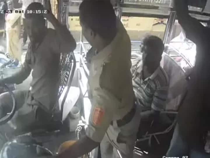 The policeman who assaulted the private bus driver in Puducherry...what happened? புதுச்சேரியில் தனியார் பேருந்து டிரைவரை சரமாரியாக தாக்கிய காவலர்...நடந்தது என்ன ?