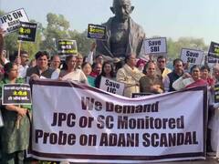 Budget Session: Oppn MPs Protest At Gandhi Statue. 'First Priority' Is PM's Response To Adani Row, Says Kharge