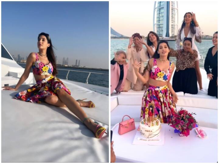 Nora Fatehi shows off her belly dancing on a yacht as she celebrates her birthday with friends Watch video Nora Fatehi Birthday: बीच समंदर में डांस से आग लगाती दिखीं नोरा फतेही, देखें पार्टी की इनसाइड फोटो और वीडियो