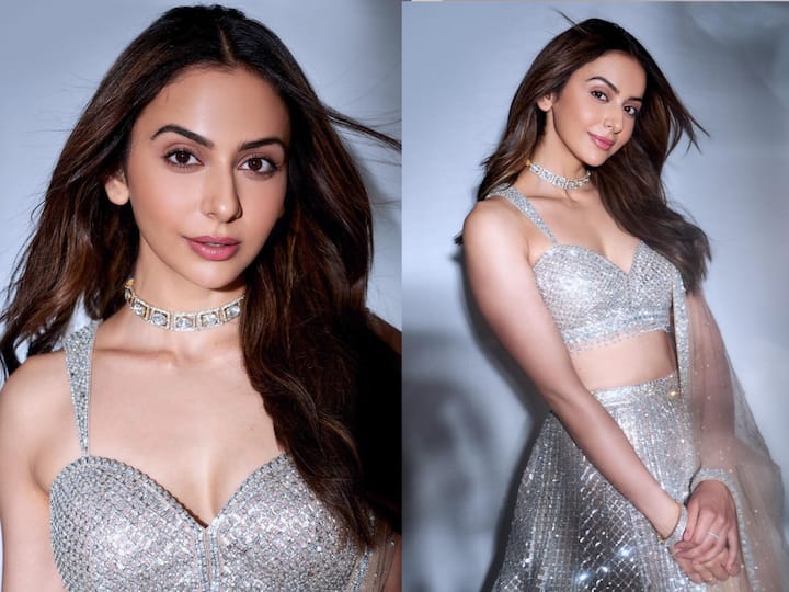 Rakul Preet Singh has an amazing collection of lehengas, which is enough to steal the show. So, if you're still thinking what to wear this wedding season, here's a lovely silver lehenga to consider.