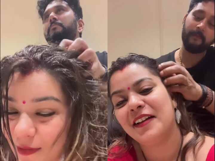 Nidhi Jha Treated With A Soothing Head Massage From Husband Yash Kumarr Bhojpuri News: बीवी Nidhi Jha के बालों में तेल लगाकर चंपी करते नजर आए Yash Kumarr, इंटरनेट पर सेट किए हसबैंड गोल्स