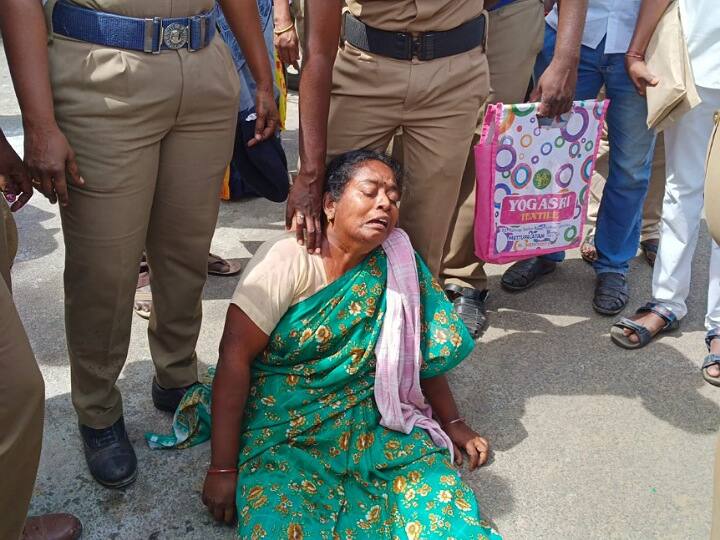 Karur: widowed woman staged a dharna in front of the District Collector's car TNN கரூர்: கல்வி உதவி தொகை வழங்க மறுக்கும் அதிகாரிகள் - கணவனை இழந்த பெண்  ஆட்சியர் கார் முன் கண்ணீர்