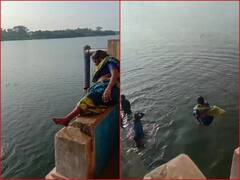 बच्चों की तरह पुल से बार-बार नदी में गोता लगा रही बूढ़ी अम्मा, काफी मजेदार है ये Video