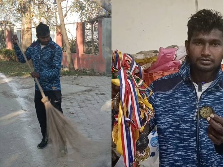 Gold medalist boxer Manoj Kumar sweeping for survival demand help to Punjab Chief Minister Bhagwant Mann ANN Sangrur: पंजाब की सड़कों पर झाड़ू लगा रहा गोल्ड मेडलिस्ट बॉक्सर, हालत देखकर आपको भी लगेगा Shock!