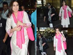 Sara Ali Khan Photos: हाथों में चूड़ियां...चेहरे पर स्माइल, मां के साथ एयरपोर्ट पर स्पॉट हुईं सारा अली खान, देखें तस्वीरें