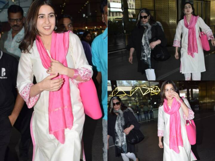 Sara Ali Khan Airport Look: सारा अली खान की मां और बॉलीवुड एक्ट्रेस अमृता सिंह आज 65 साल की हो चुकी हैं. वहीं बर्थडे के दिन अमृता को सारा के साथ एयरपोर्ट पर स्पॉट किया है. देखिए दोनों की तस्वीरें.