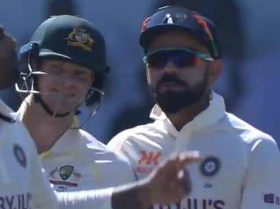 ind vs aus 1st test virat kohli puts arm around steve smith after axar patel maiden over IND vs AUS: ਸਟੀਵ ਸਮਿਥ ਅਤੇ ਵਿਰਾਟ ਕੋਹਲੀ ਵਿਚਾਲੇ ਸ਼ੁਰੂ ਹੋਈ ਸ਼ਬਦੀ ਜੰਗ, ਦੇਖੋ ਮੁਸਕਰਾਉਂਦੇ ਹੋਏ ਕੋਹਲੀ ਨੇ ਕੀ ਕਿਹਾ?