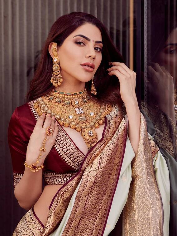 साड़ी में गजब ढाती दिखीं निक्की तंबोली