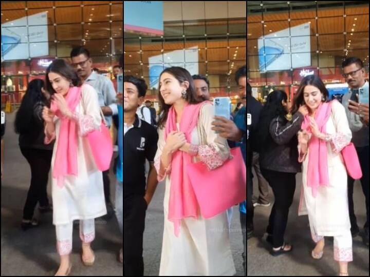 Sara Ali Khan left uncomfortable  after a female fan tries to touch her inappropriately Sara Ali Khan को एयरपोर्ट पर महिला ने गलत तरीके से छूने की कोशिश, वीडियो देख भड़के फैंस, जमकर लगाई लताड़