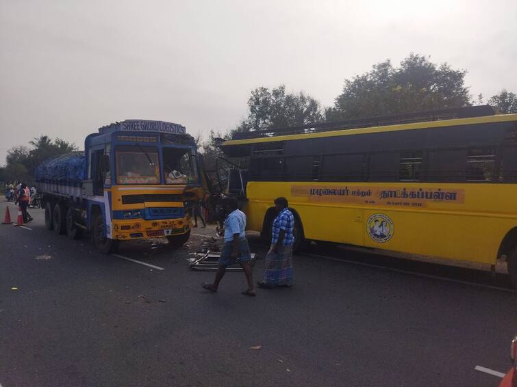 Cuddalore News: Four school students were injured when a lorry hit a school bus near Cuddalore TNN கடலூர் அருகே பள்ளி பேருந்து மீது மோதிய லாரி - அதிர்ஷ்டவசமாக உயிர் தப்பிய குழந்தைகள்