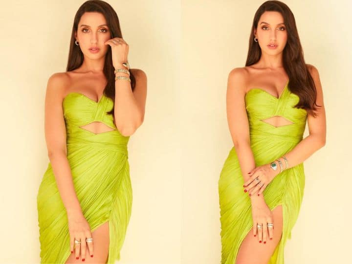 Nora Fatehi Look: अभिनेत्री की हर एक अदा को देखकर फैंस कायल हो जाते हैं. उनके फैंस हर एक पोस्ट पर खूब लाइक्स और कमेंट्स करते हैं. हाल ही में उन्होनें ग्रीन कलर के गाउन में लेटेस्ट लुक शेयर किया है.