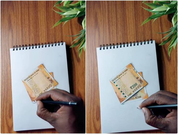 With help of color pencil a Artist made a note of two hundred rupees कलर पेंसिल की मदद से शख्स ने बना डाला 200 रुपए का नोट, दिखने में बिल्कुल असली जैसा