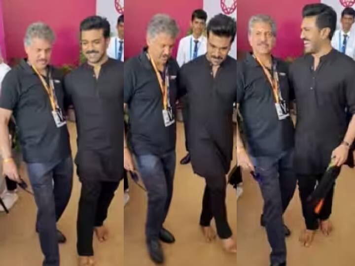 Anand Mahindra viral video with actor ramcharan RRR Movie nattu nattu song Watch Video: ராம்சரணுடன் ஆர்.ஆர்.ஆர். பாட்டுக்கு குத்தாட்டம் போட்ட ஆனந்த் மஹிந்திரா..! என்னா டான்ஸ்...!