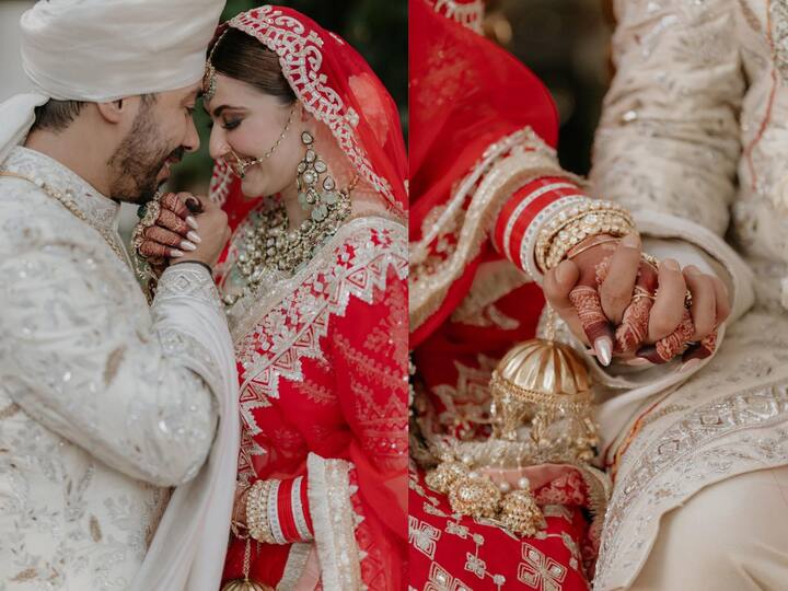 On Saturday, actor Shivaleena Oberoi and director Abhishek Pathak uploaded new wedding photos, and they look like a royal couple. Take a look