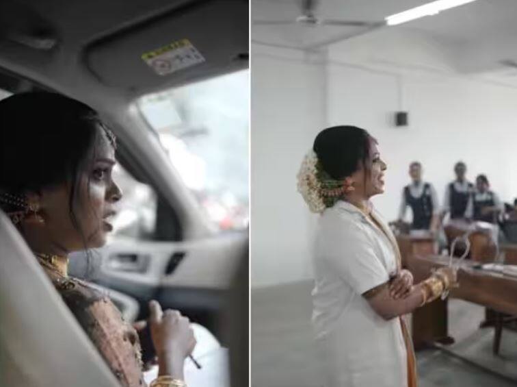 woman dressed as a bride is seen going to appear in practical exam ਪ੍ਰੈਕਟੀਕਲ ਇਮਤਿਹਾਨ 'ਚ ਦੁਲਹਨ ਦੀ ਤਰ੍ਹਾਂ ਤਿਆਰ ਹੋਈ ਮਹਿਲਾ, ਵੀਡੀਓ ਵਾਇਰਲ