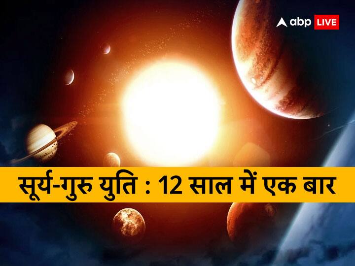 Surya Guru Yuti 2023 sun jupiter conjunction effect on zodiac signs will be beneficial all Rashi Surya Guru Yuti 2023: इस राशि में 12 साल बाद दो बड़े ग्रह आ रहे हैं एकसाथ, सूर्य-गुरू की युति इन राशियों करेगी मालामाल