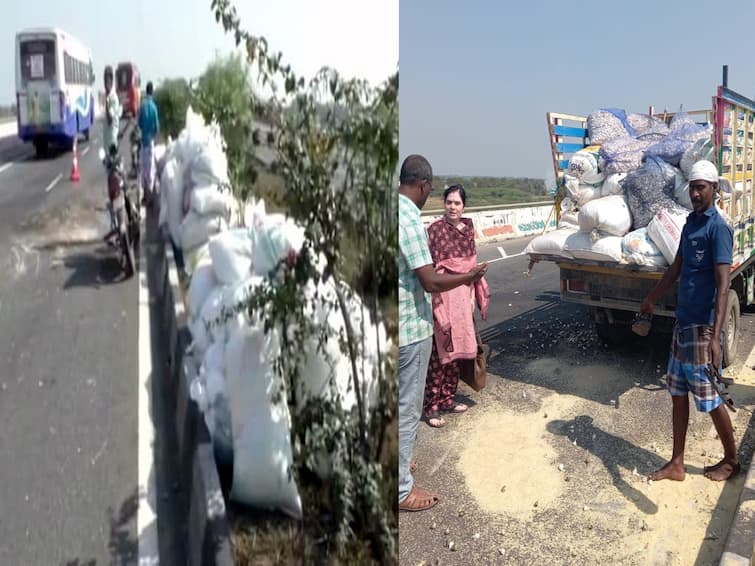 Villupuram news: truck transporting ration rice overturned near Villupuram TNN Villupuram: ரேஷன் அரிசி கடத்தி சென்ற வாகனம் கவிழ்ந்து விபத்து - ஒரு டன் ரேஷன் அரிசி பறிமுதல்