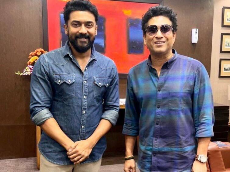 sachin tendulkar tweeted in tamil about his meeting with actor surya Sachin with Surya: சூர்யா உடனான சந்திப்பு.. சச்சின் சொன்ன ஜாலி அப்டேட்.. தமிழ் மேல இப்படி ஒரு பாசமா?