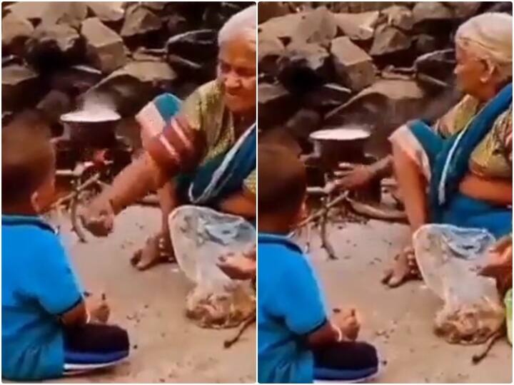 grandmother is seen treating grandson with her tricks in viral video Video: आपने देखा है पोते की नजर उतारने वाली दादी मां का ये वीडियो? काफी लोग कर रहे हैं शेयर