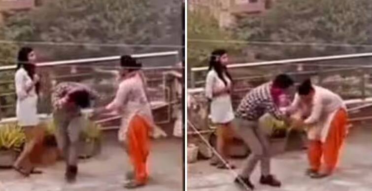 Lover reached the terrace to meet the girl, mother thrashed the boy on seeing it, video viral ਕੁੜੀ ਨੂੰ ਮਿਲਣ ਛੱਤ 'ਤੇ ਪਹੁੰਚਿਆ ਪ੍ਰੇਮੀ, ਮਾਂ ਨੇ ਦੇਖਦੇ ਹੀ ਲੜਕੇ ਦੀ ਕਰ ਦਿੱਤੀ ਛਿੱਤਰ ਪਰੇਡ, ਵੀਡੀਓ ਵਾਇਰਲ