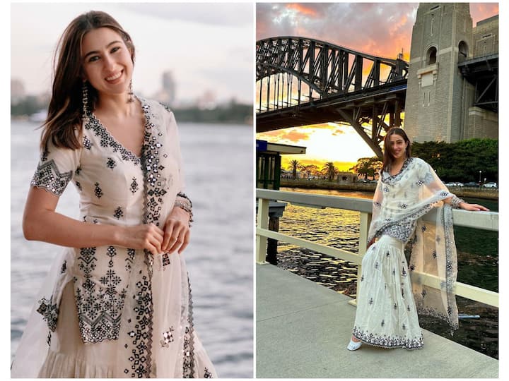Sara Ali Khan never misses out on a chance to flaunt her love for Indian wear. In her latest set of pictures from Australia, she can be seen flaunting her Indian side in a white sharara.