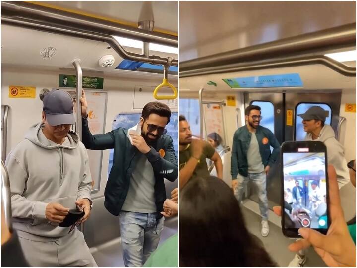 Akshay Kumar and Emraan Hashmi surprise fans in Mumbai Metro dance fiercely on Selfie song releasing on February 24 Watch: Akshay और  इमरान ने मुंबई मेट्रो में फैंस को दिया सरप्राइज, चलती ट्रेन में 'सेल्फी' के सॉन्ग पर किया जमकर डांस