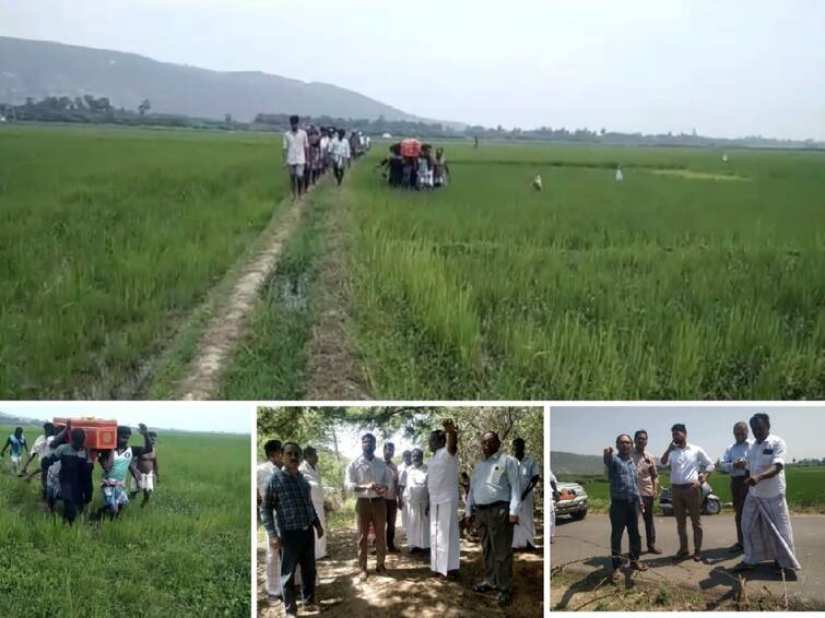 Thoothukudi: Civilians carry the body of a deceased near Srivaikundam for a kilometer across the field TNN ஸ்ரீவைகுண்டம் அருகே  சடலத்தை வயல்வெளியில் ஒரு கி.மீ., சுமந்து செல்லும் மக்கள்