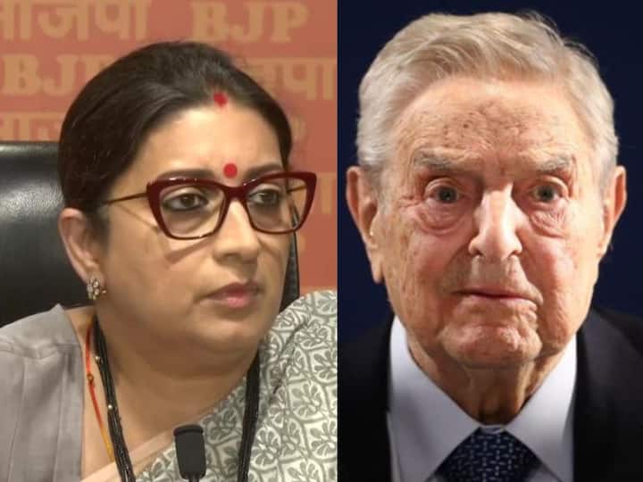 Smriti Irani hits back at American billionaire George Soros Foreign funding being done to defame Modi Smriti Irani: మోదీ చరిష్మాను దెబ్బ తీసేందుకే ఈ కుట్ర, దేశ ప్రజలంతా గమనించాలి - జార్జ్ సోరోస్‌కు స్మృతి ఇరానీ కౌంటర్